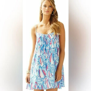 Lilly Pulitzer Daphne Red Right Return Sailboat Nautical Swing Dress XS